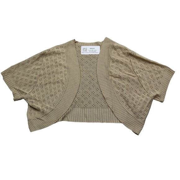 With Sweater Womens 2XL Beige Short Sleeve Open Front Tight Knit Cropped - Picture 1 of 13